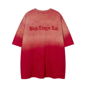 Tシャツ メンズ 半袖 アメリカン レトロ ヴィンテージ風 グラデーション 刺繍 字母 カジュアル ゆったり ビッグシルエット ストリート系 ヒップホップ お洒落 こなれ感 トップス