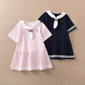 ワンピース キッズ 女の子 半袖 セーラー服風 日系 セーラー襟 かわいい 子供服 演出服 制服 オールシーズン