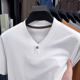 Tシャツ メンズ Vネック 半袖 トップス 無地 カジュアル 高級感 オールシーズン インナー 父の日 プレゼント 贈り物 普段着 紳士服