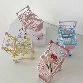 収納ボックス 卓上 ミニ ショッピングカート アイアン かわいい おしゃれ コスメ収納 メイクスポンジホルダー 雑貨 小物入れ インテリア ディスプレイ