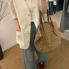 バッグ 鞄 レディース ショルダーバッグ 草編み 麦わら かごバッグ 編み込み トートバッグ 大容量 ヴィンテージ風 アウトドア 普段使い オールシーズン