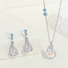ネックレス レディース シルバー 月光石 ムーンストーン 鎖骨チェーン 水滴 人魚の涙 しずく モチーフ アクセサリー ジュエリー 電気メッキ加工 金属アレルギー対応 普段使い お出かけ デート 韓国風 かわいい おしゃれ 春 夏
