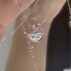 ネックレス レディース 鯨 魚の尾 ペンダント 925シルバー ラインストーン 鎖骨チェーン ジュエリー 首飾り 普段使い デート オフィス カジュアル プレゼント ギフト シルバー ローズゴールド かわいい 上品 華奢 春 夏