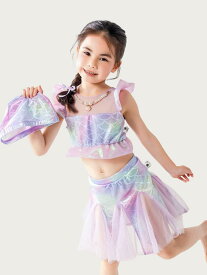 キッズ 泳衣 女の子 水着 セパレート プリンセス マーメイド ビキニ スイムウェア ナイロン チュール リボン 夏 海 プール ビーチ かわいい おしゃれ 人魚姫 スイミング ウエア 帽子 セット 100 110 120
