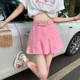 半身裙 レディース 着痩せ インナーパンツ付き プリーツスカート ハイウエスト デニム ミニスカート マーメイドライン スパンコール コットン混 お出かけ デート 旅行 普段使い 黒 カジュアル 春 夏 韓国 ファッション