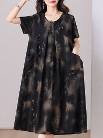 ワンピース レディース 春夏 半袖 綿混 レーヨン ゆったり 着痩せ 体型カバー ミセス マダム フレア Aライン ロング マキシ丈 部屋着 普段使い お出かけ カジュアル おしゃれ