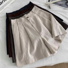 ショートパンツ レディース 3分丈 高腰 A字 伸縮性 接触冷感 薄手 涼しい 体型カバー 美脚 カジュアル リゾート お出かけ 旅行 夏 ネイビー ブラウン コーヒー ボトムス ズボン ワイドパンツ キュロット