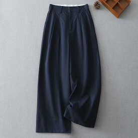 カジュアルパンツ レディース 夏 綿麻 ボトムス 涼しい ワイドパンツ テーパードパンツ ハイウエスト ゆったり 体型カバー 大人 通勤 通学 旅行 10代 20代 30代 40代 ネイビー 紺 カバン 鞄