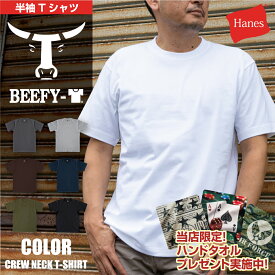 HANES ヘインズ ビーフィ Hanes BEEFY 送料無料 ( ヘインズ ビーフィー tシャツ 半袖 クルーネック )( 限定ハンドタオル付 ) 国内正規販売店 パックT 無地T メンズ レディース 綿100％ 定番T ヘビーウェイト 厚手 肉厚 男性 女性 2026ss 新色 ( 品番 H5180 / HM1-D001 )