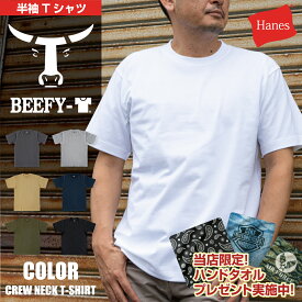 HANES ヘインズ ビーフィ Hanes BEEFY 送料無料 ( ヘインズ ビーフィー T 半袖 クルーネック )( 限定ハンドタオル付 ) 国内正規販売店 パックT 無地T メンズ レディス ボックスシルエット ヘビーウェイト 厚手 肉厚 ( 品番 H5180 ) お急ぎ配送は★即納★