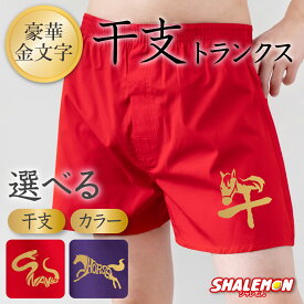 干支 午年 馬 お年賀 縁起物 トランクス ( 熨斗風パッケージ 選べる デザイン 赤 トランクス ) 丑 寅 卯 辰 巳 メンズ 男性 下着 プレゼント 贈り物 ギフト 新年 正月 年賀状 お祝い 誕生日 しゃれもん