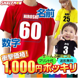 1000円ポッキリ 送料無料 【 ドライT 前面】【 名前と番号 1枚から 名入れ オリジナル Tシャツ 子供 大人 】 ハロウィン クリスマス メンズ レディース キッズ ユニフォーム オリジナル プレゼント 特注 クラスT 親子ペア 誕生日 バースデー 還暦 古希 傘寿 卒寿 米寿