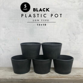 【5個SET】BLACK PLASTIC POT【LOW TYPE】15cm×10cm 5号 黒 プラ鉢 植木鉢 ブラックポット