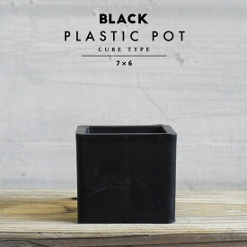 BLACK PLASTIC POT【CUBE TYPE】7.5cm×6.5cm 黒 プラ鉢 3号 植木鉢 ブラックポット キューブ 四角 スクエア 厚い