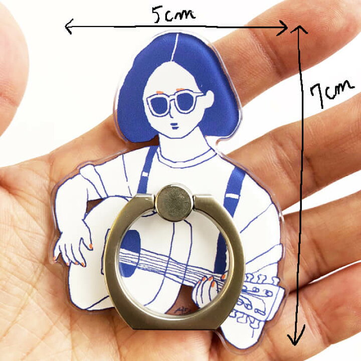 楽天市場 ギターを弾く女子 スマホリング スマホスタンド Penitto ペニット おしゃれ 個性的 クリア 透明 白 バンカーリング リングホルダー Ring マルチリング シルバー イラスト 青 ネイビー アート 大きめ 形状カット かわいい 目立つ Shallow