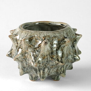 スターポット【グレー】S/M 通気性の良い脚付き 植木鉢 陶器 受け皿付 2.5号 3号 4号 小さい トゲ サンバースト 艶あり グレー ブラウン 個性的 おしゃれ 室内 観葉植物 塊根 アガベ アロイド