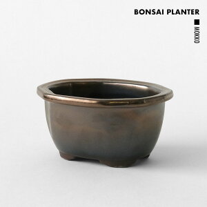 BOSAI PLANTER【 MOKKO 】ブロンズ W17cm×H8.5cm 陶器 植木鉢 ウ泥鉢 5号鉢 木瓜 足モッコ 花形 足付き 盆栽鉢 山野草鉢 寄せ植え 中深 おしゃれ ゴールド かっこいい 個性的 銅 金 アロイド アロエ ア