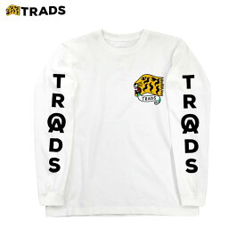 トラッズ タイガーヘッド スリーブロゴ 長袖TシャツTRADS Tiger Head Sleeve Logo L/S Teeロングスリーブ 袖リブ コットン 5.6オンス カットソー プリント トラ 虎 ロゴ 白 ホワイト ストリート バイク オートバイ モーターサイクル 車 おしゃれ かっこいい