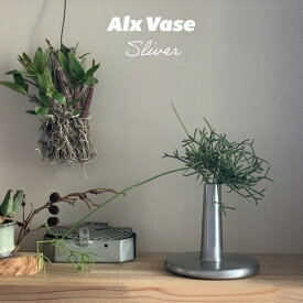 Alx Vase【 Silver 】花瓶 アルミ製 フラワーベース 口径2cm 高さ12.5cm DETAIL karin シルバー 一輪挿し 小型 個性的 割れない 倒れにくい ガラスじゃない かっこいい おしゃれ シンプル ドライフラワー 生花 枝物 シンプル 円盤 銀色 底が広い オブジェ 近代的