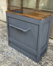 ■店舗什器に人気の凹み付きカウンターのシリーズです☆【シェルフ付き】ダーク＆ブルーグレー☆レジ凹みカウンターテーブル【800】レジカウンター おしゃれ 木製カウンター アンティーク風 かばん置き 荷物置き レジ台 ハイカウンター テーブル 受付カウンター 受付台