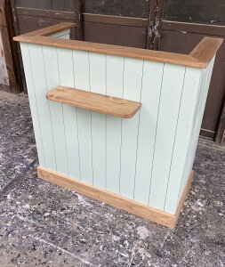 【この字型】北欧調☆レジカウンターテーブル【幅900】カバン置き付★店舗☆受付カウンター【受注制作】パステルグリーン 荷物置き レジカウンター 受付テーブル この字台 おしゃれ レジ