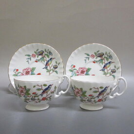 〇★エインズレイ/AYNSLEY　Pembroke/ペンブロック 花と鳥　カップ＆ソーサー　2客ペア 新入荷【中古】