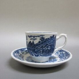 ★英国スタッフォードシャー ROYAL TUDOR /ロイヤル チューダー ブルー＆ホワイト デミタス カップ＆ソーサー 新入荷【中古】