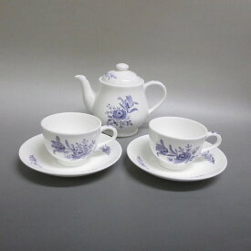 ★NIKKO/ニッコー ティー・フォー・トュー/カップ＆ソーサー2客＋ポット 紫の花/SMサイン　新入荷【中古】