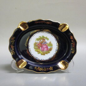 ★リモージュ/Limoges キャッスル/キャステル/Castel アッシュトレイ/灰皿　コバルト/金彩/窓絵　 新入荷【中古】