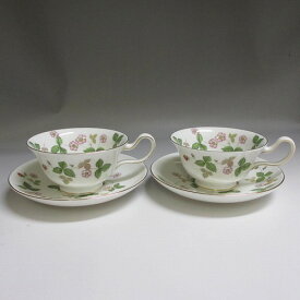★ウェッジウッド/Wedgwood ワイルドストロベリー　 ティーカップ＆ソーサー ピオニー 2客セット 新入荷【中古】