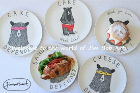 【Jim Bobart】　プレート　20cm　5枚セット　皿　くま　コミカル　かわいい　エコ　竹　割れにくい　子供