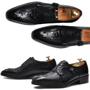 クロコ型押し モンクシューズ メンズレザーシューズ メンズビジネスシューズ メンズ 本革 オーダーシューズ 靴
