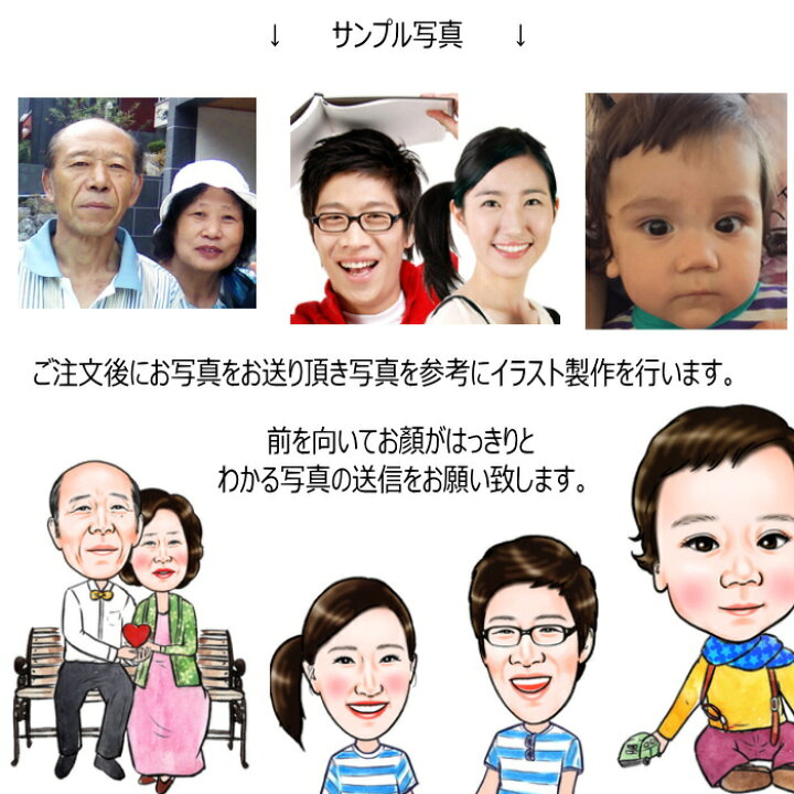 楽天市場 似顔絵制作 写真から似顔絵 カップルサンプル カップル 家族 ご両親 サプライズ 家族 敬老の日 似顔絵 プレゼント サイズ 長寿記念 家族記念 結婚祝 還暦祝い お祝い 誕生日 結婚記念 記念日 退職 最新トレンド靴 Share