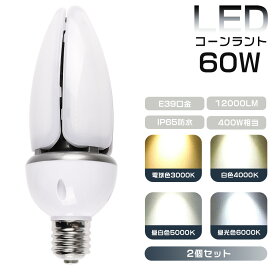 2本セット LEDコーンライト 60W 色選択 E39口金 12000lm 水銀灯交換用 400W形相当 トウモロコシ型 LED水銀ランプ 防水ライト IP65 屋内屋外兼用 高天井用 夜間照明 工場照明 広角360° 超爆光 長寿命 省エネ 高輝度 作業灯 街路灯 防犯灯 拡散形 PSE認証 即納【一年保証】