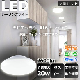 【2個セット】LED 小型シーリングライト おしゃれ シーリングライト LED 8畳 LEDシーリングライト 6畳 LEDシーリングライト 洗面所 小型 薄型 コンパクト 照明器具 照明 リビング 玄関 階段 台所 廊下 キッチン トイレ 新居 明るい おしゃれ きれい かわいい 20W 2600lm