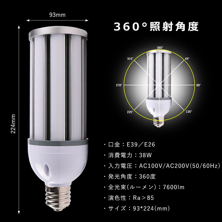 楽天市場】LED水銀ランプ 38W LEDコーンライト E39口金 E26口金 HF300X  
