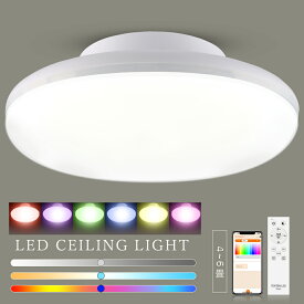 スマートシーリングライト LED 小型 消費電力10W 2000lm 100W形相当 小型シーリングライト スマート照明 天井 スマートライト LEDシーリングライト 6畳 4.5畳 4畳 リモコン付き スマホ操作 無段階 調光調色 天井 照明器具 電球色 昼白色 昼光色 常夜灯 RGB Bluetoothに対応