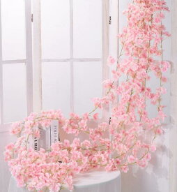 桜 造花 桜の花 ガーランド 2本セット 造花の藤 135輪花/本 枯れない花 お花見 さくら 春の飾り 庭園飾り 手作り花輪 母の日 結婚式 パーティー飾り INS 撮影道具 人気飾り 長さ1.8m