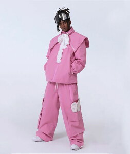 送料無料 兎耳付き スノーボードウェア 上下セット セットアップ スノボジャケット アウター スノボパンツ ロングパンツ ボトムス ズボン レディース メンズ かわいい ウサギ耳 スノボウェ