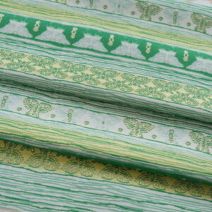 送料無料 145cm幅 90cm単位 生地 布 布地 きじ ジャカード生地 色織り 蝶柄 グリーン イエロー ストライプ やや硬い 楽天海外通販