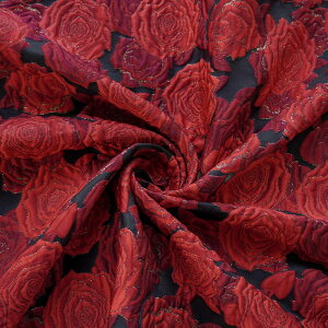 送料無料 145cm幅 90cm単位 生地 布 布地 きじ ジャカード生地 エンボス生地 色織り 花柄 バラ 赤 レッド ブラック 黒 楽天海外通販