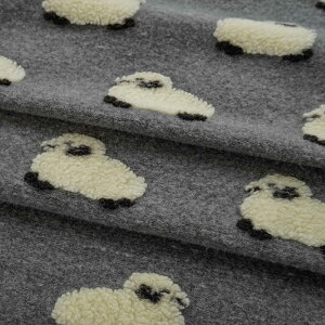 送料無料 155cm幅 90cm単位 生地 布 布地 きじ ジャカード生地 厚手 秋冬生地 ウール 立体 羊柄 ひつじ グレー ホワイト 楽天海外通販