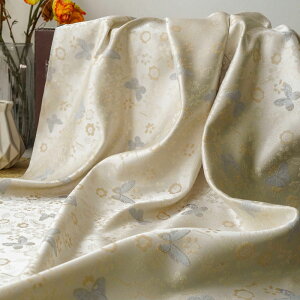 送料無料 155cm幅 90cm単位 生地 布 布地 きじ ジャカード生地 色織り サテン生地 花柄 蝶柄 ピンク 杏色 楽天海外通販