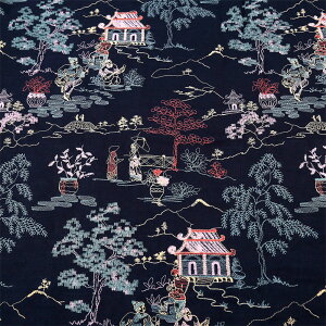 送料無料 幅120cm 90cm単位 生地 布 綿麻生地 刺繍生地 あずまや柄 松の木柄 中華風 手芸 裁縫 DIY 黒 白 ネイビー アイボリー 楽天海外通販