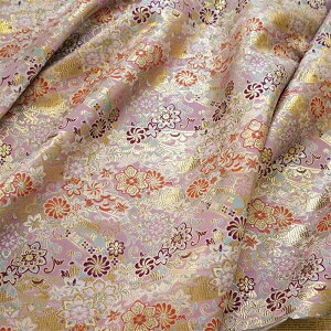 送料無料 145cm幅 90cm単位 生地 布 布地 きじ ジャカード生地 色織り 花柄 和風 ピンク ゴールド 楽天海外通販