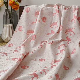 送料無料 145cm幅 90cm単位 生地 布 布地 きじ ジャカード生地 色織り 馬柄 コイン柄 波柄 ピンク 楽天海外通販