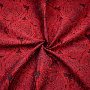 送料無料 140cm幅 90cm単位 ジャカード生地 エンボス生地 生地 布 布地 色織り生地 花柄 バラ レッド 赤 楽天海外通販