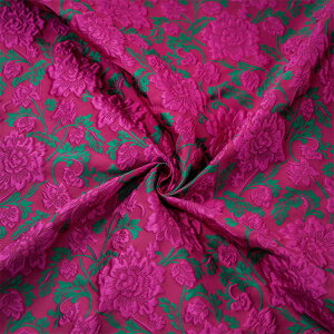 送料無料 130cm幅 90cm単位 ジャカード生地 エンボス生地 生地 布 布地 色織り生地 花柄 ローズ 梅赤 グリーン 楽天海外通販