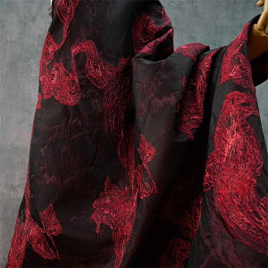 送料無料 140cm幅 90cm単位 ジャカード生地 エンボス生地 生地 布 布地 色織り生地 花柄生地 鳳鸞金麟柄 赤 緑 ビリジャン グリーン レッド 楽天海外通販