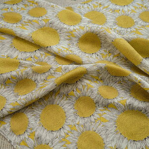 送料無料 140cm幅 90cm単位 生地 布 布地 プリント生地 花柄生地 ひまわり 向日葵 イエロー 白 楽天海外通販
